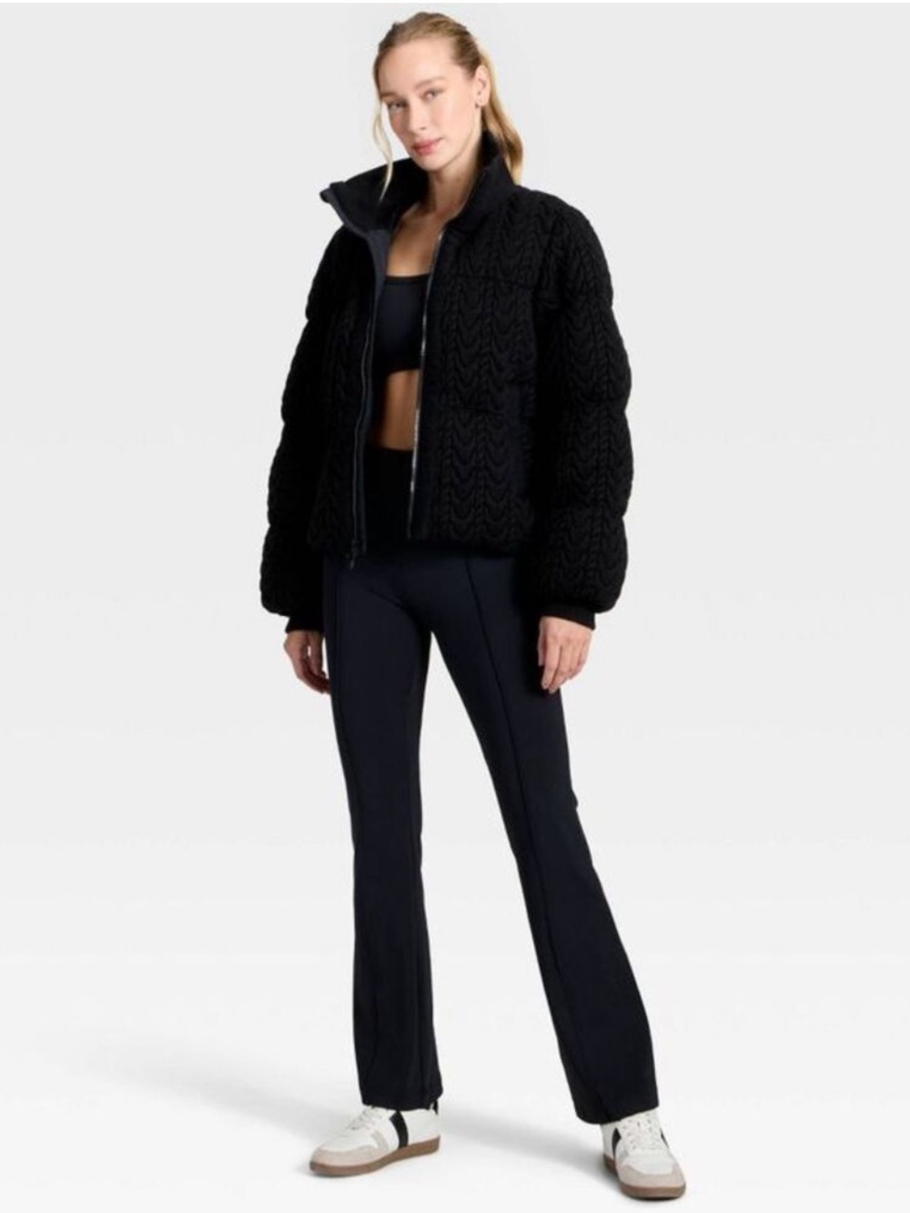 All In Motion Women’s Cable Knit Puffer Jacket - Black Size Medium NWT - Picture 3 of 11